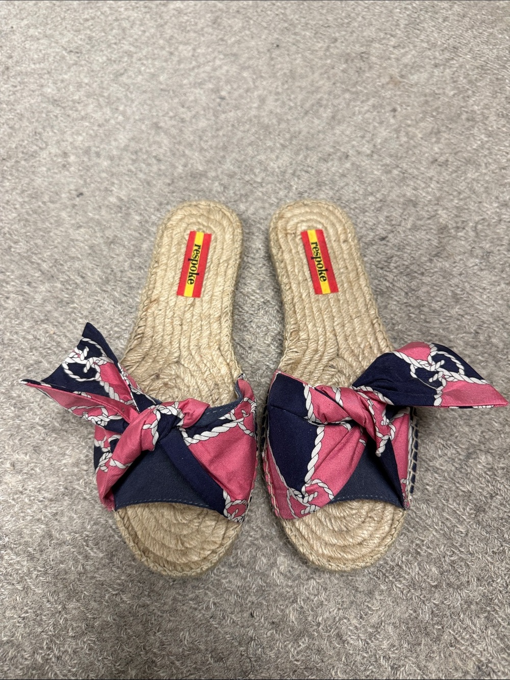 Response Espadrille Slide Sandals with Navy and Pink Knot Strap SZ: 38